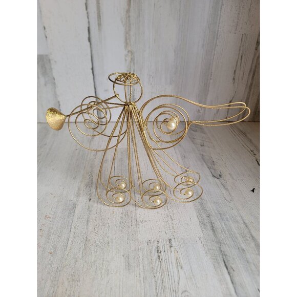 Metal Golden glitter Angel horn figure Xmas religious wings - Picture 1 of 7